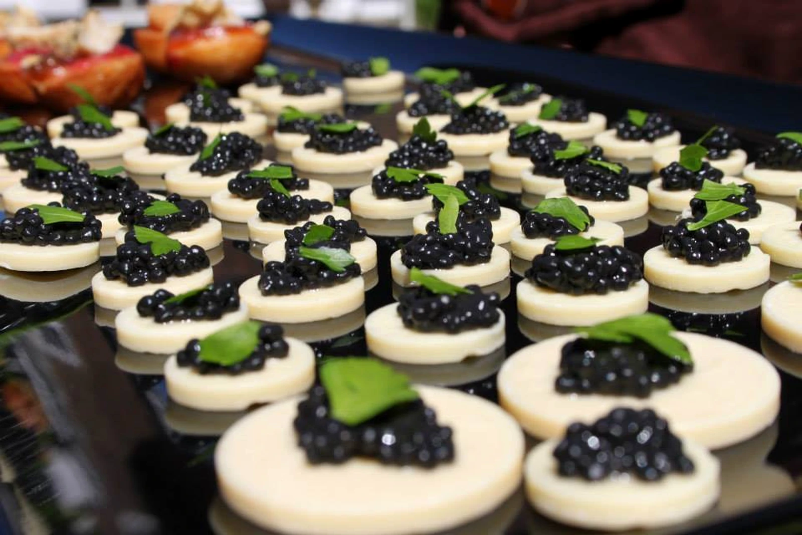 Caviarum tasting canapés prepared for presentation