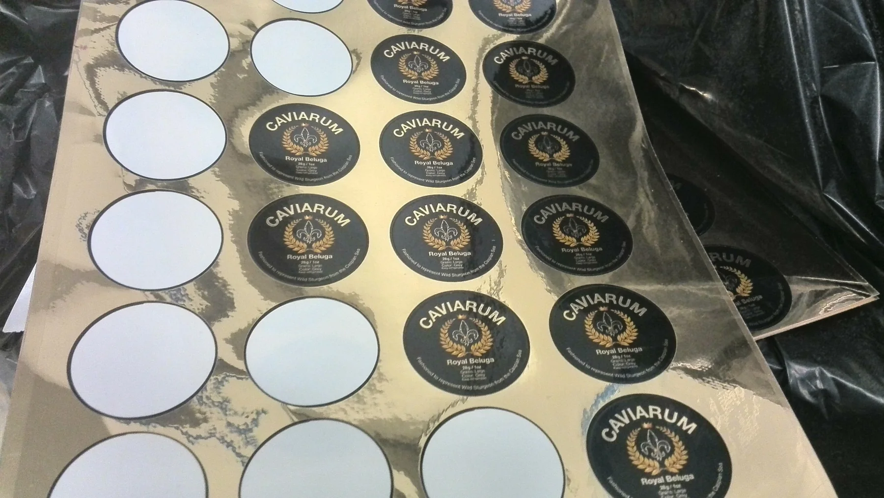 Historical Caviarum labels during packaging