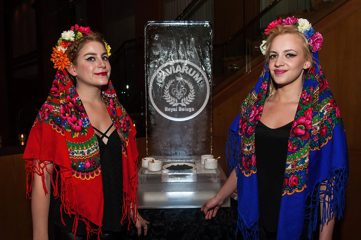 Caviarum Royal Beluga presentation with the branded ice display