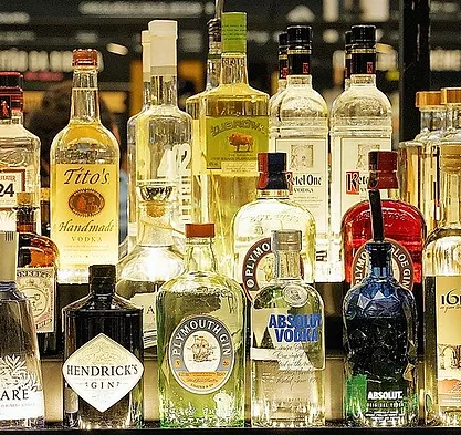 Selection of distilled beverage bottles