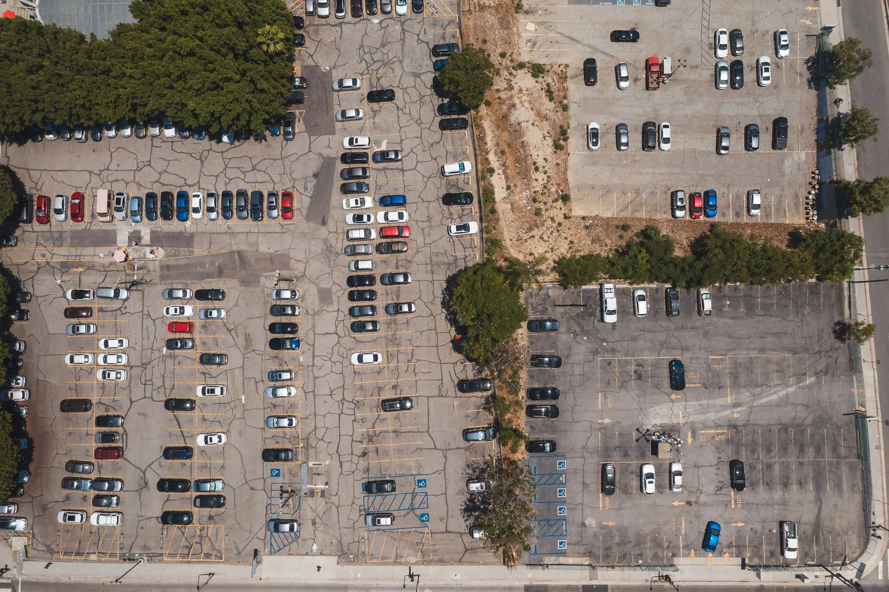 Aerial view of an organised urban parking area