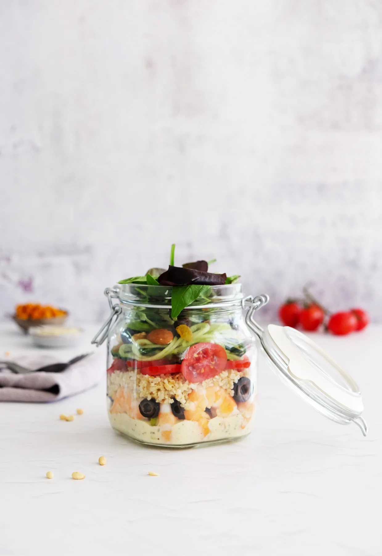 Vegetable salad in an individual glass container
